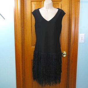 NWT Frank Lyman Black Dress Sleeveless Fringe V-Neck Lined Size 6